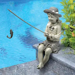 Garden Statue Resin Fisherman Gone Fishing Boy Garden Sculpture Ornaments