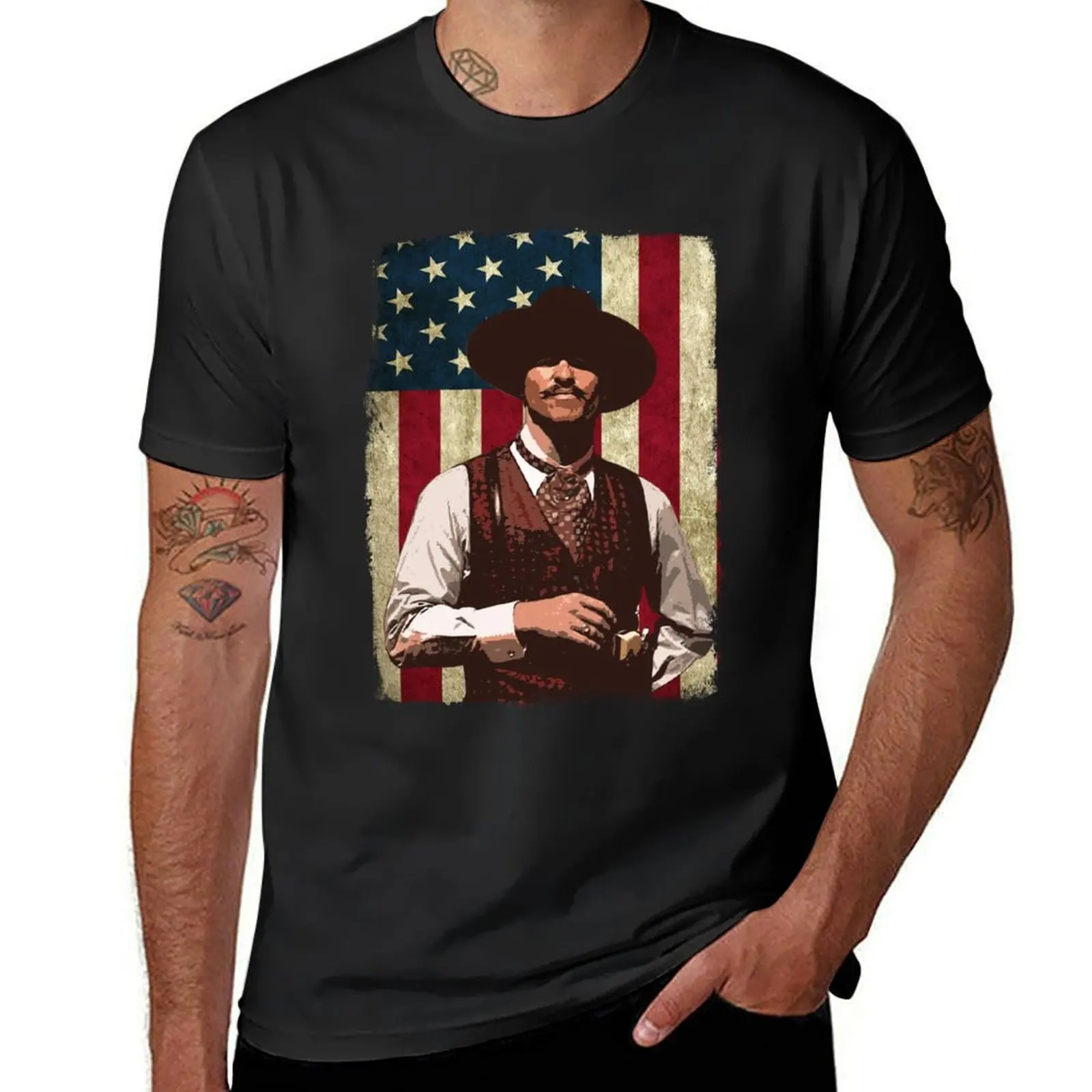 Doc Holliday American Flag T-Shirt kawaii clothes graphics blacks mens white t shirts