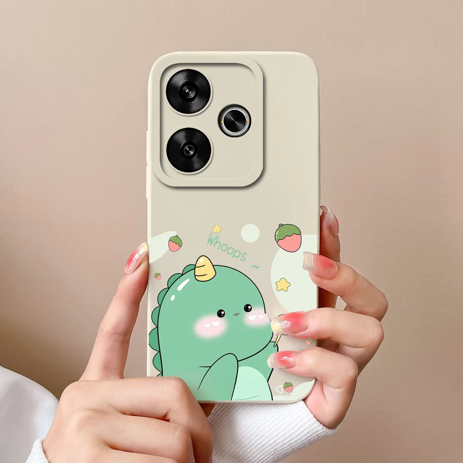 Cute Dinosaur Soft Liquid Silicone Shockproof Phone Case with Camera Protector