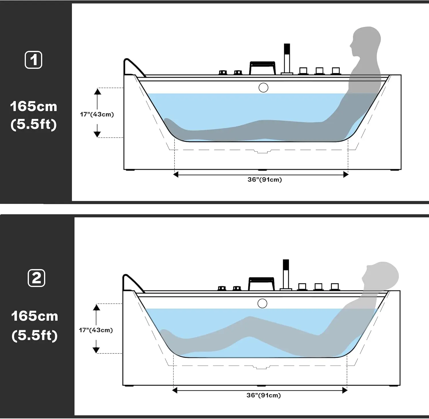 59 x 29" Whirlpool Tub 750W Acrylic Jetted Bathtub with 11 Jets Hydromassage with Chromatherapy 3 Side Apron 58 Gallons 4