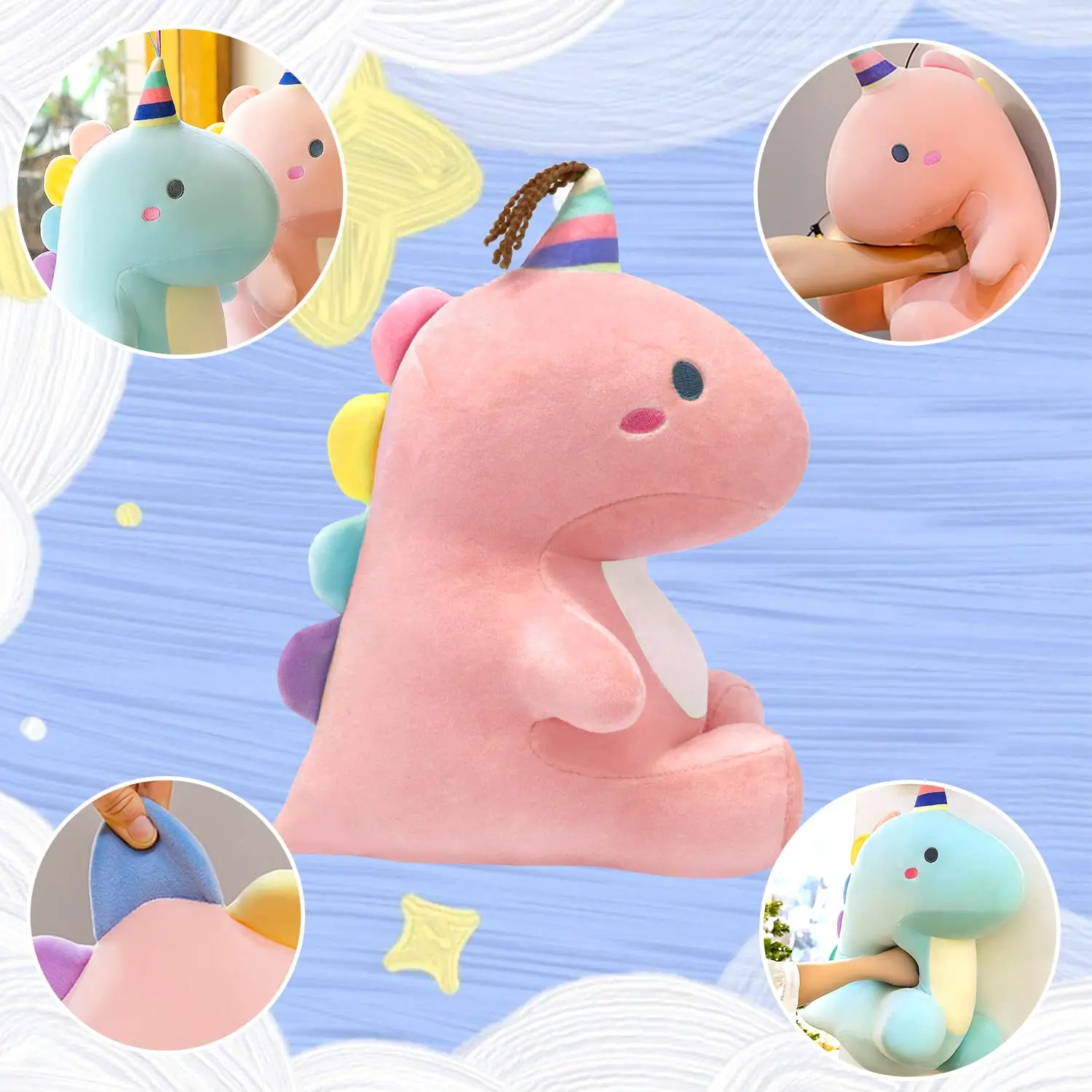 Cute Candy Dinosaur Plush Toy Lovely Stuffed Adorable Animals Plushies Dolls Soft Kids Toys Pillow for Girls Kawaii Room Decor