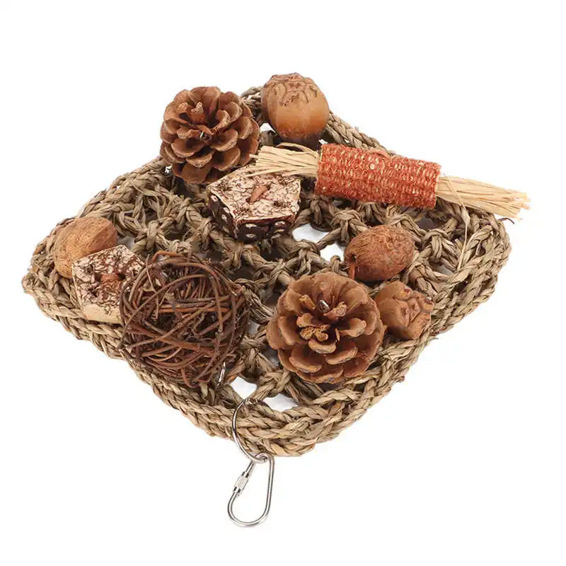Bird Climbing Net Rattan Ball Pine Cone Corn Cob Nuts Straw Rope Woven Net for Cage Accessories