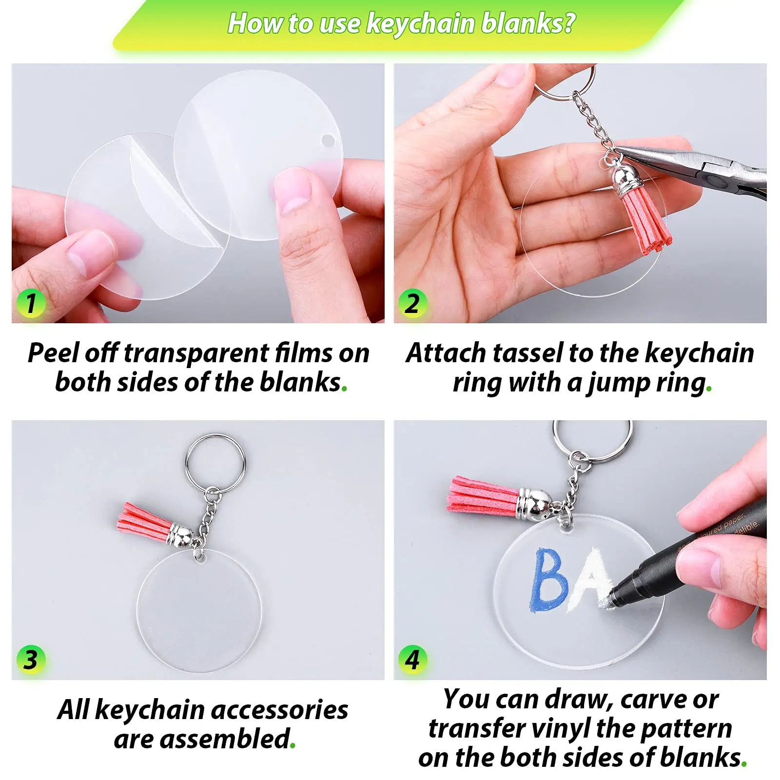 350Pcs Clear Acrylic Keychain Blanks for Vinyl Acrylic Blanks Keychain  Tassels Jump Rings for DIY Keychain Craft - AliExpress