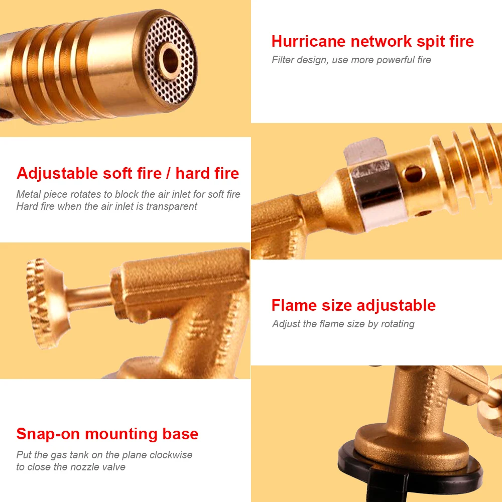 Portable Welding Torch Gas Burner Flame Gun High Temperature Brass Copper Gas Torch Brazing Solder Propane Welding Plumbing gas torch welding torch gas burner