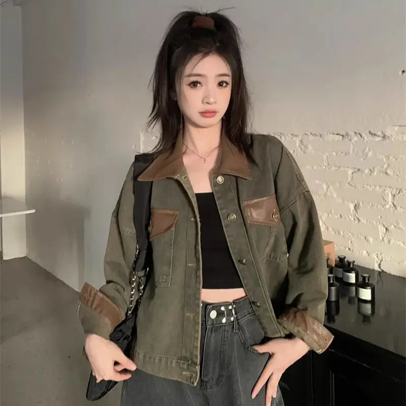 American Retro Denim Short Jacket Spring 2024 Women's Small Stature Appears Slim Versatile With Spicy Girl Contrasting Colors N2