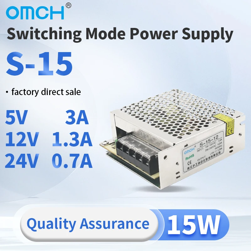 

OMCH 15W 25W Switching Power Supply S-15 S-25 Single Output Overload Protection Adjustable AC DC Converter 5V 12V 24V