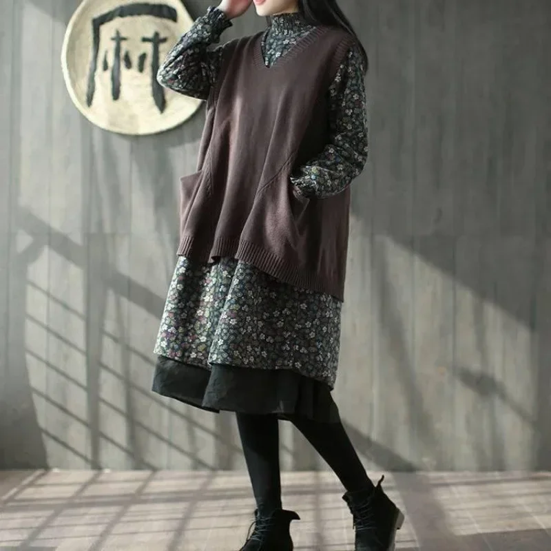 Loose Plus Size Sweater Vest Women Knitted Long V-neck Body Shaping Fleece Lined Autumn Winter Fashion Korean Style 1