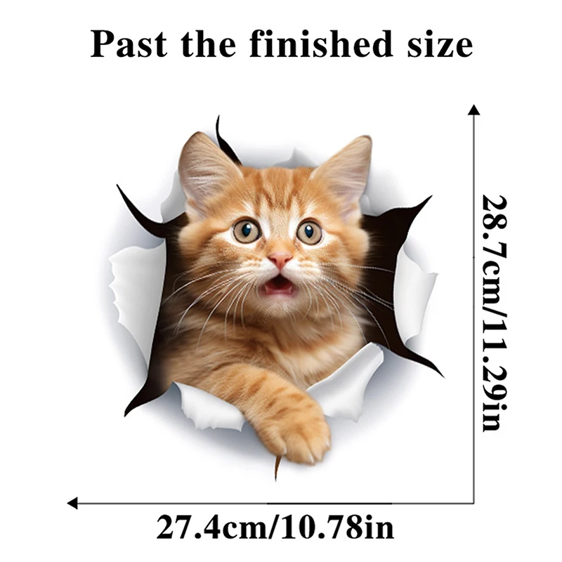 3D Kitten Toilet Seat Stickers Decals Waterproof Peel & Stick Restroom Animal Decals Decor for Bathroom Washroom