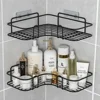 Basket Organizer Bathroom Corner Triangle Shelf Wall Mounted Storage Shelves Shampoo Holder Cosmetic Rack Iron Shower Drain 2