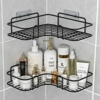 Basket Organizer Bathroom Corner Triangle Shelf Wall Mounted Storage Shelves Shampoo Holder Cosmetic Rack Iron Shower Drain 2