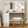 48" Large Dressing Table with 5 Tempered Glass Drawers Vanity Desk Set- L Makeup Vanity with Mirror and Lights 3 Lighting Modes 5