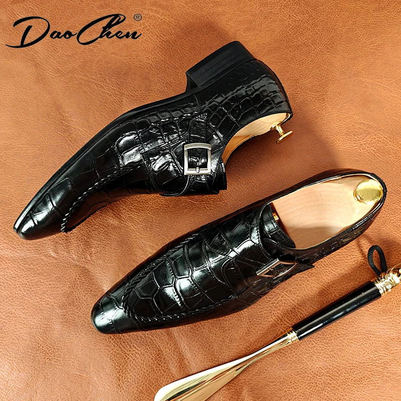 Luxury Brand Men Leather Shoes Slip-On Black Crocodile Print Woven Pattern Loafers Mens Dress Shoes Wedding Office Shoes For Men 6