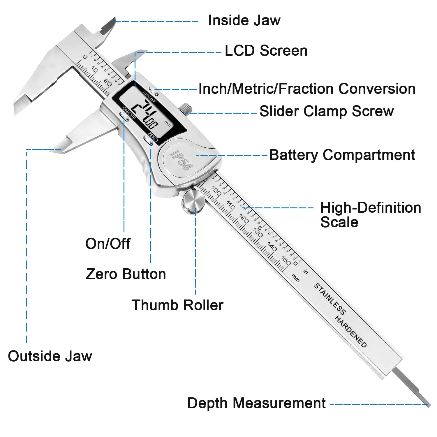 Digital Paquímetro Waterproof Calibrador IP54 Digital  Caliper Stainless Steel Pachometer  Measuring Tools Thickness Depth Gauge