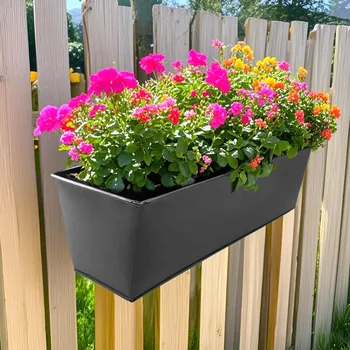 Outdoor Plants Planter Black Metal Iron Hanging Flower Pots Decks Railings Fence Buckets Modern Boho  Wall Mount Window Box