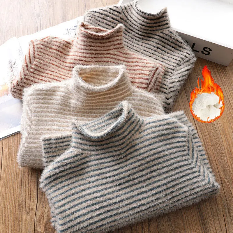 

Детский свитер в полоску, осенне-зимний плотный вязаный свитер для девочек, корейский вариант, свитер для мальчиков, детская одежда для 9, 10, 12 лет