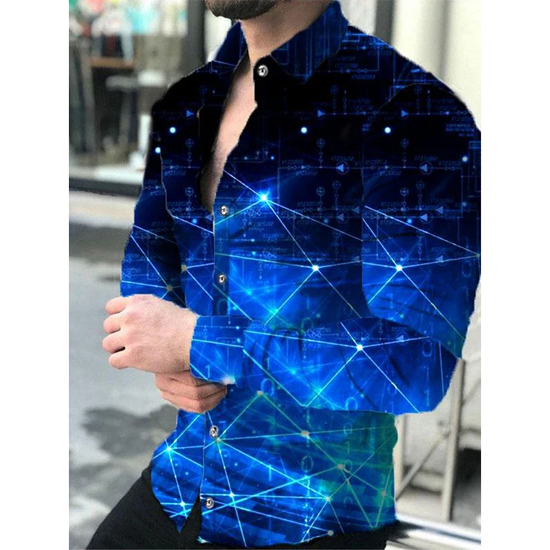 

Fashion Shirts For Men Oversized Casual Shirt Constellation Print Long Sleeve Tops Men's Clothes Streetwear Cardigan Blouses New