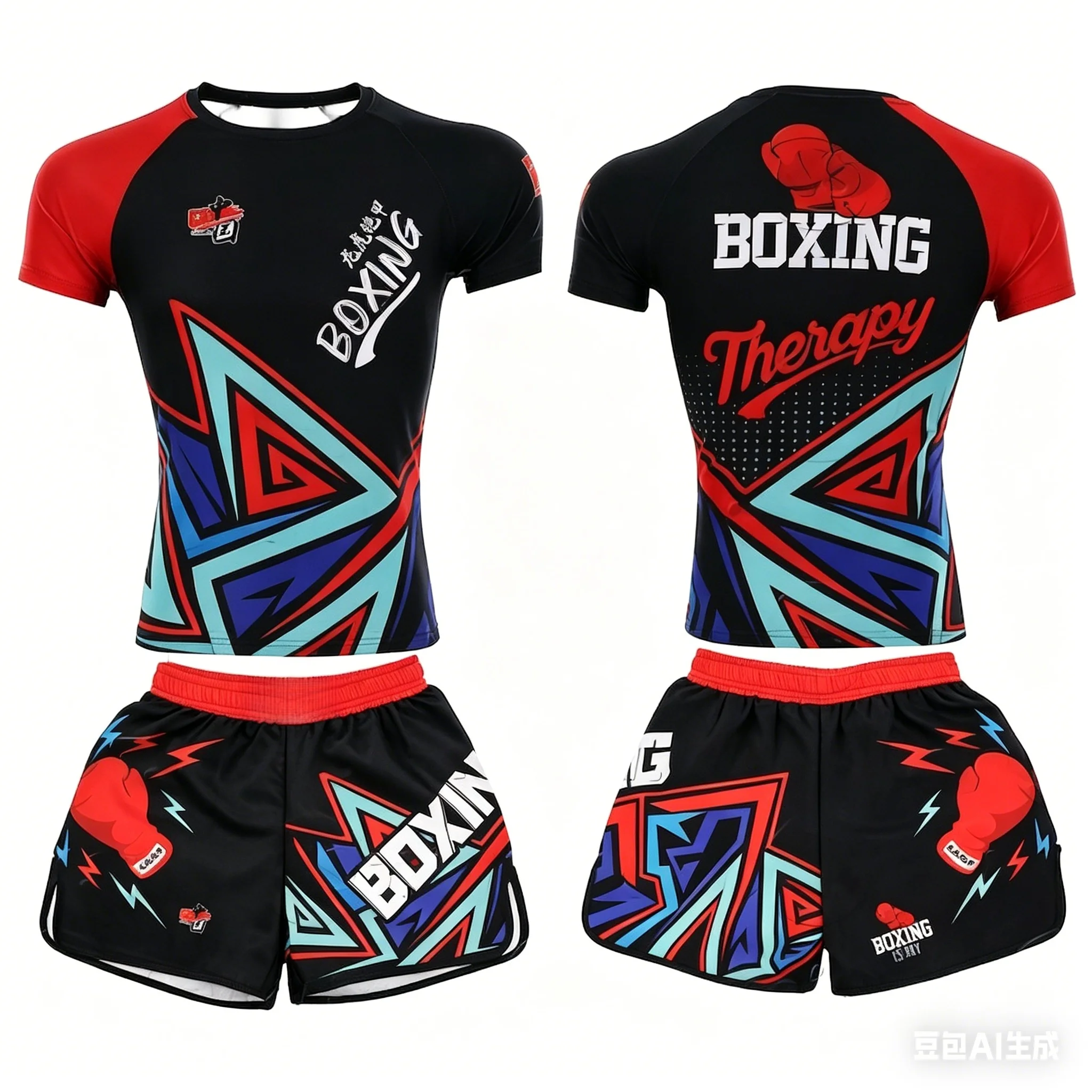 2026 Summer Men's MMA Training Suit Quick Dry Combat Sportswear Set Bold Pink & Black Graphic Shorts & T-Shirt Outfit for Kids