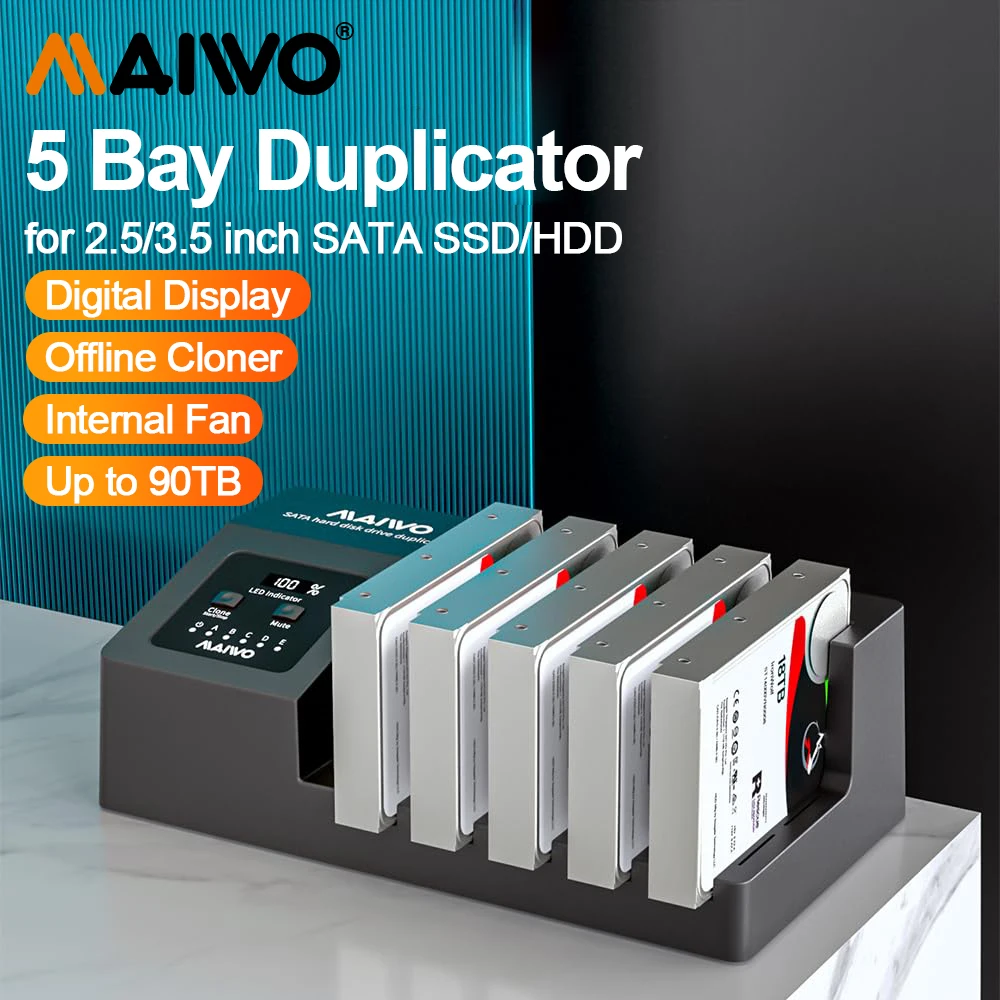 

MAIWO Hard Drive Docking Station 5 bay SATA to USB 3.0 HDD Case with Offline Clone Digital Display for 2.5/3.5 inch HDD/SSD box