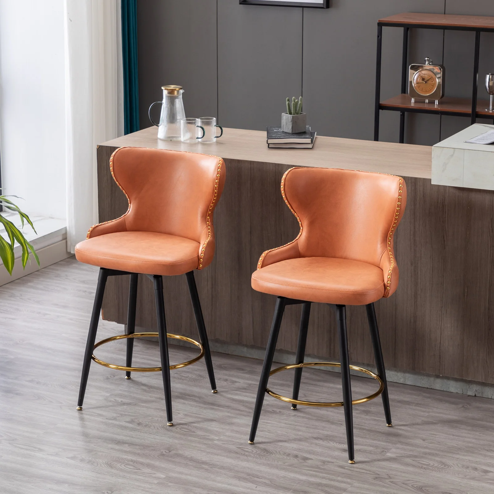 Stool Chair for Kitchen Set of 2 Swivel Bar Home Furniture Foam Dining Room Furniture Modern Matel Leg