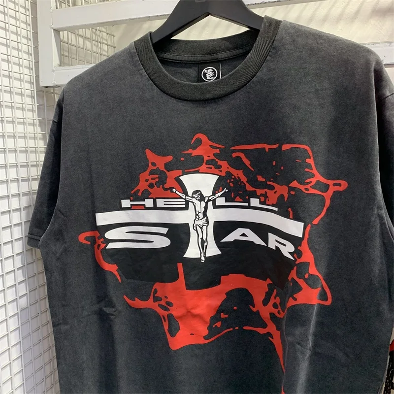 

Hellstar Studios Classic Logo Short Sleeves For Men Women 1:1 High Quality Washed Black T-Shirts