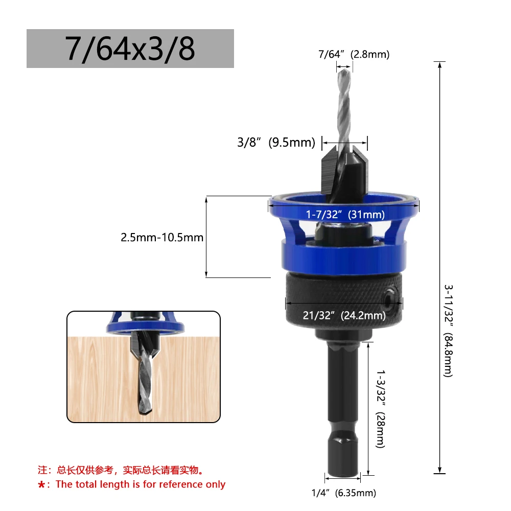 LAVIE 1pc Hex Schaft Einstellbare Begrenzung Senker Bit Router Bits Holzbearbeitung Router Bit Set CH339I00825BL – Detail 10