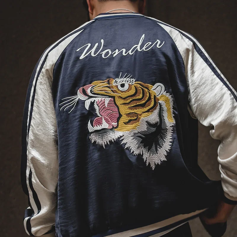 Maden Double Yokosuka Jackets For Men Japanese Retro Tiger Embroidered  Jacket Non-iron Drape Jacket Coat Men Clothing