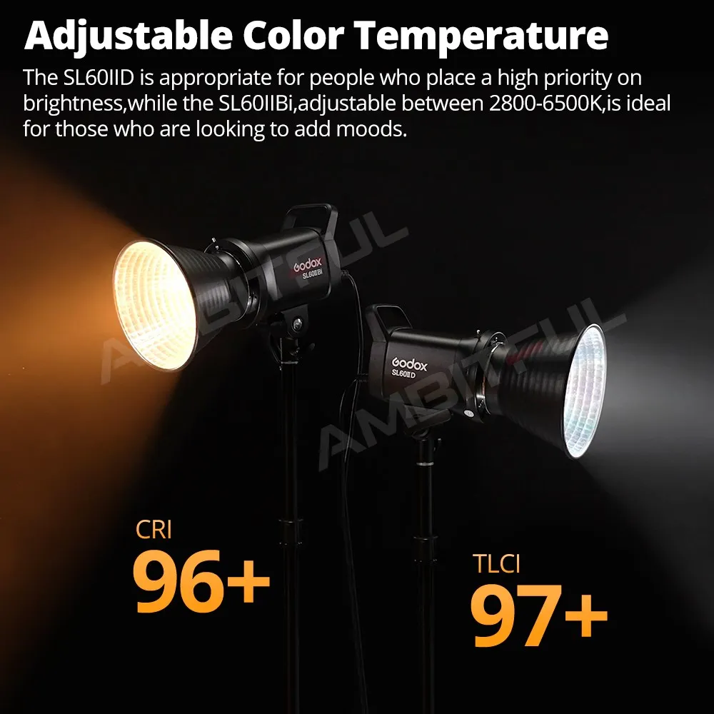 Godox SL60IIBi COB LED Video Light 2800-6500K 2.4G Wireless/Bluetooth Control Continuous Light Bowens Mount for Video Recording 4