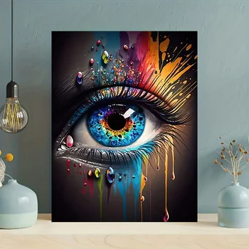 Quadro su Tela con Occhio Colorato in Stile Graffiti, Dipinto Astratto Arcobaleno Senza Cornice, Decorazione Moderna per Pareti di Soggiorni e Case