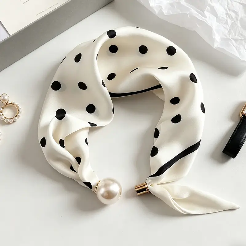 Elegant Chic Pearl Stripe Scarfs Women Fashion Convenient Magnetic Buckle Scarf Pearl Tail Artistic Accessory Neck Wrap Scarves - Image 2