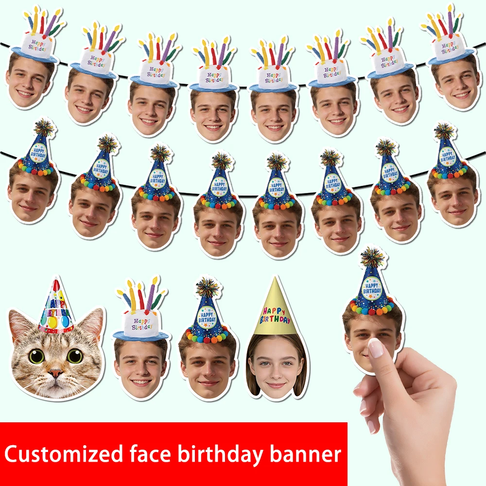 Individuelles Geburtstags-Fotobanner Personalisiertes Geburtstagshut-Muster Wimpelkette für Happy-Birthday-Party-Dekorationen Geburtstagsbanner – Detail 4