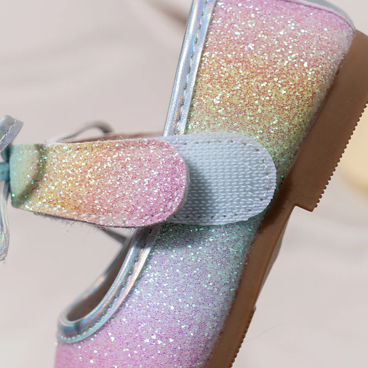 Girls Sparkly Party Flats Shoes with Bow Detail