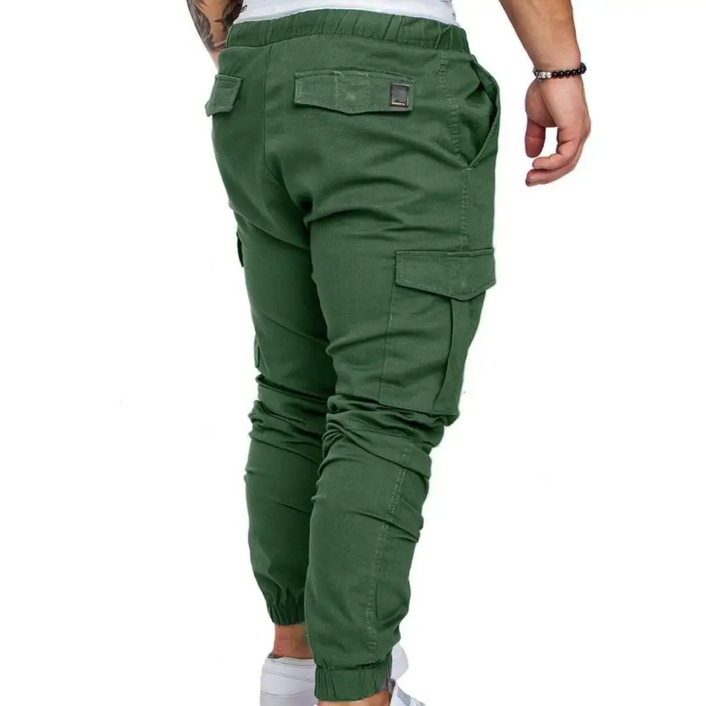 

Pockets Skinny Solid Color Drawstring Casual Men Pants Waist Ankle Tied Cargo