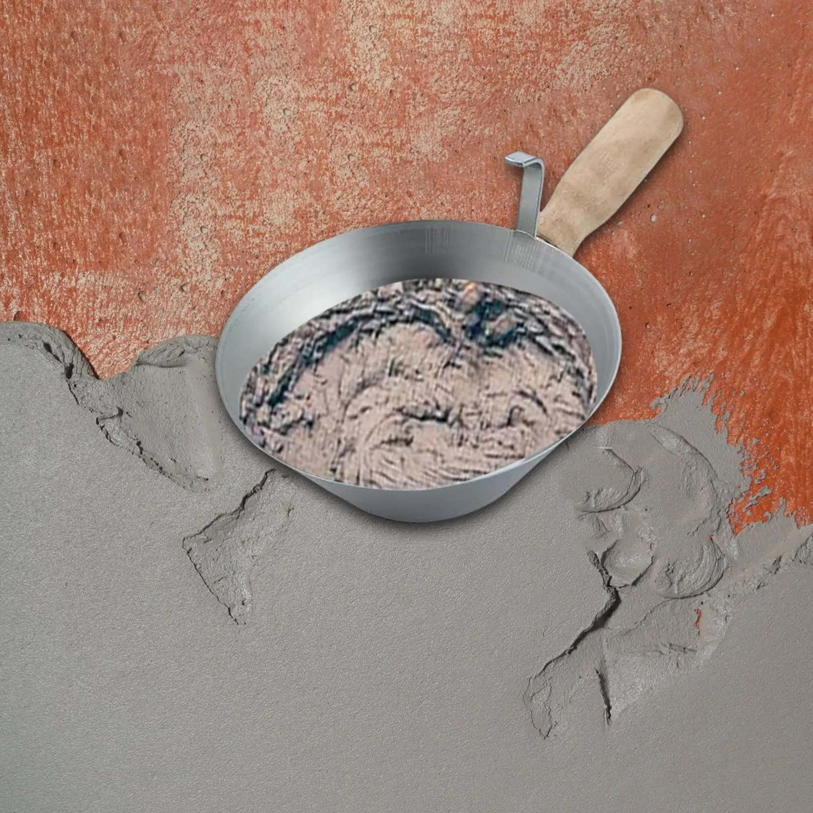 Cement Spoon Iron Scoop Wooden Handle Scooper for Stucco Plasterers Mortar