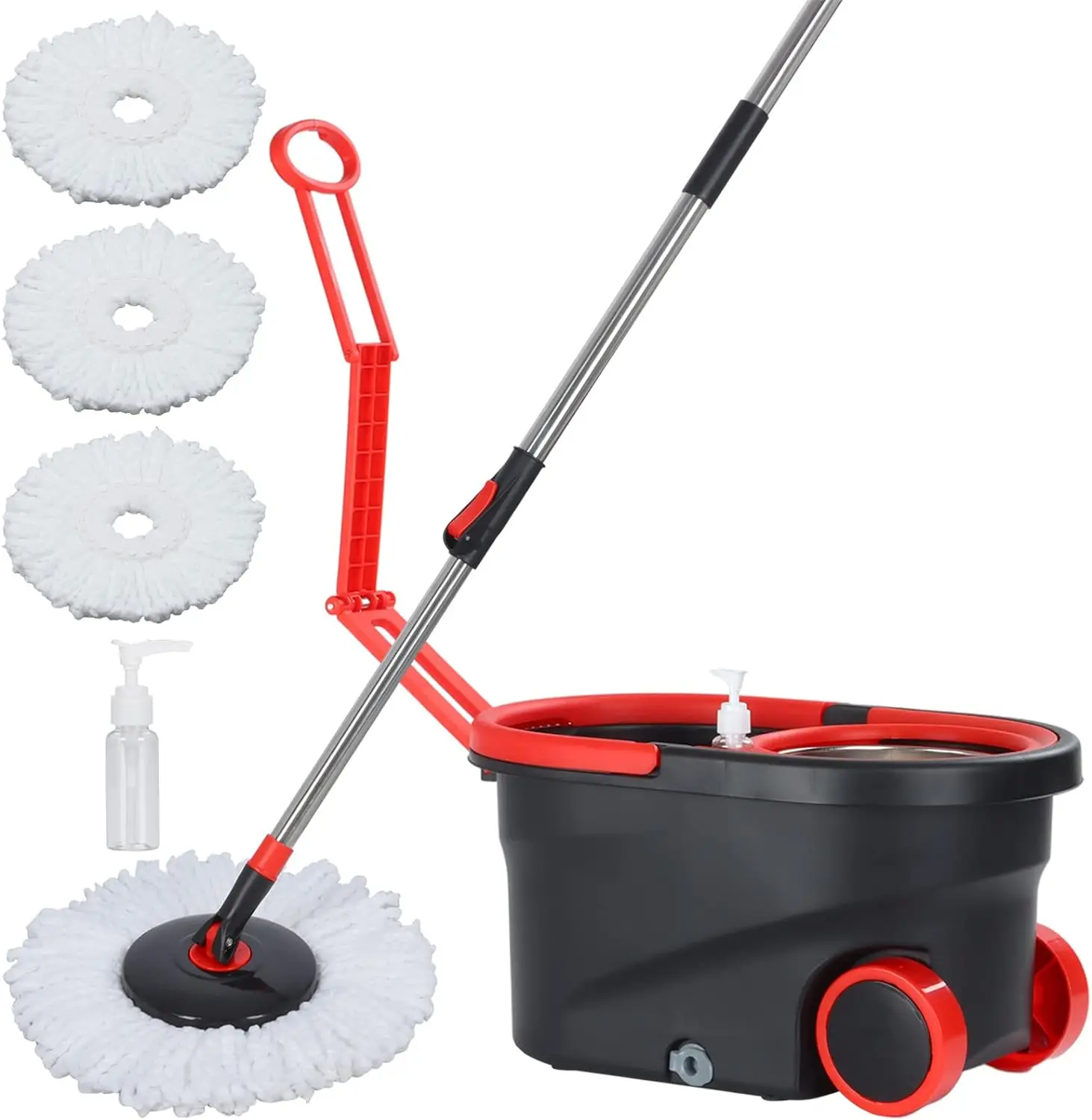 

Spin Mop and Bucket Wring System Sets with 3 Microfiber Pads, 61" Extended Handle with Wheels Cleaning Tools Rotating Floor Mop