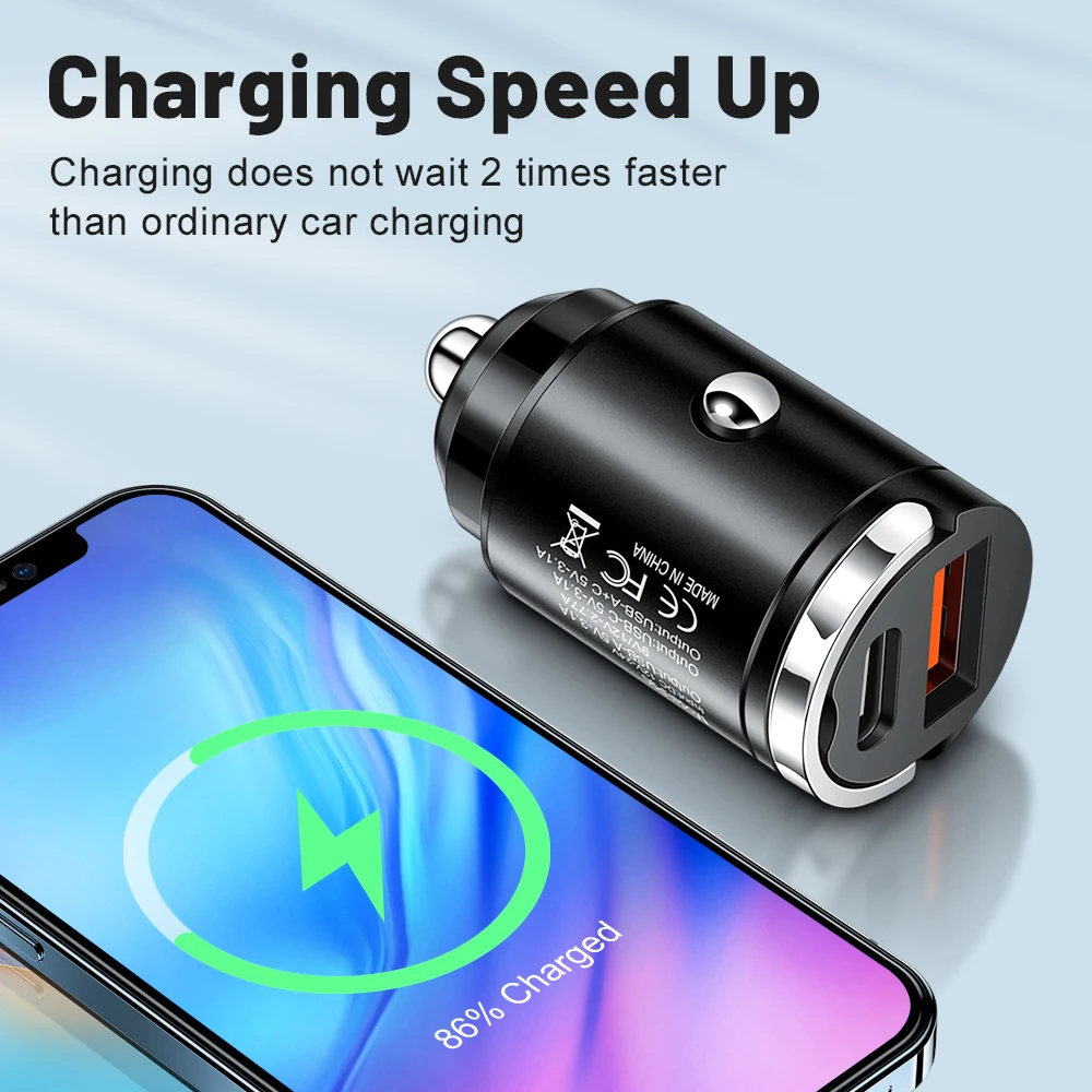 Mini 100W Car Charger PD Type C Dual Port Fast Charging For iphone Samsung Xiaomi QC 3.0 12-24V Lighter Quick Charge Car Charger BEST SELLERS