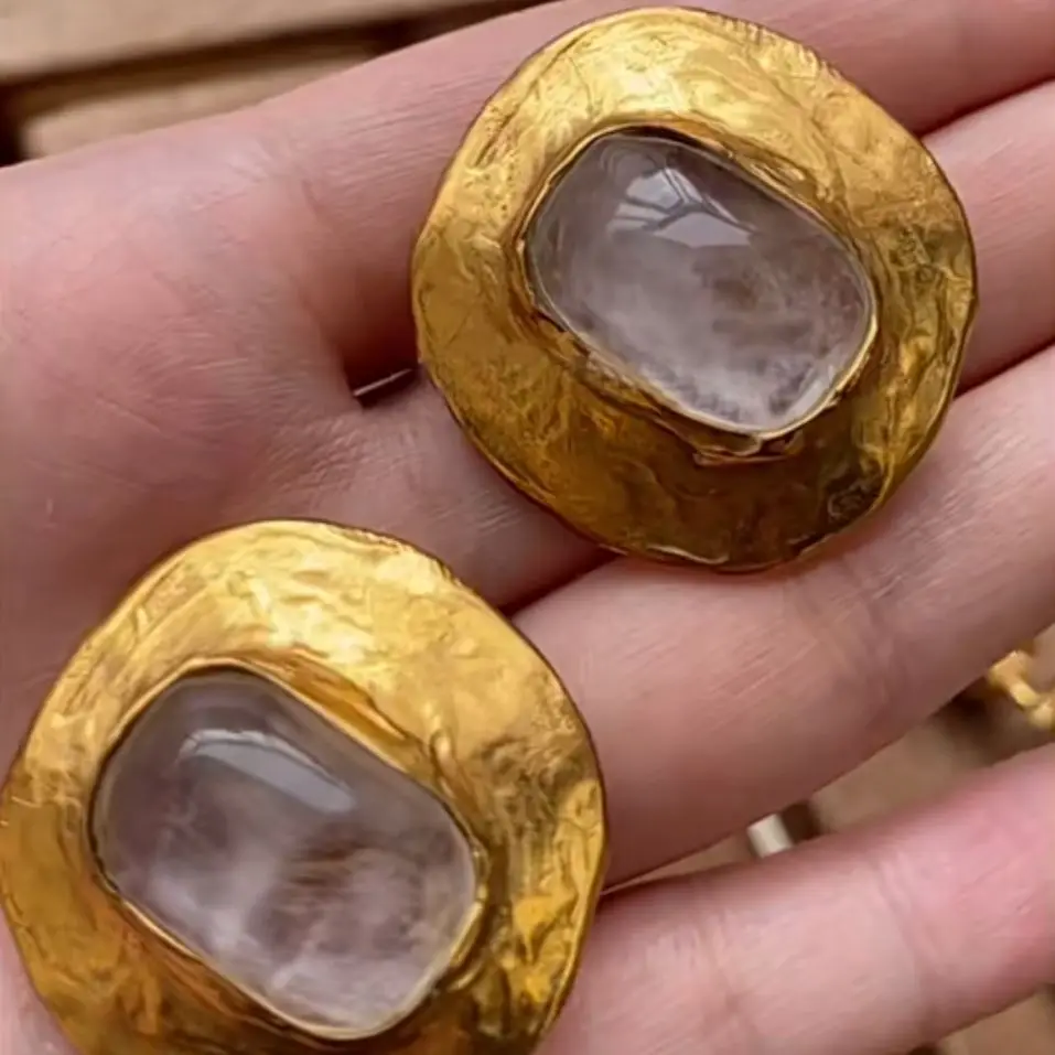 Vintage Clear Crystal Oval Stud Earrings For Women Jewelry Runway Party T Show Fancy Trendy Boho INS Japan Korea