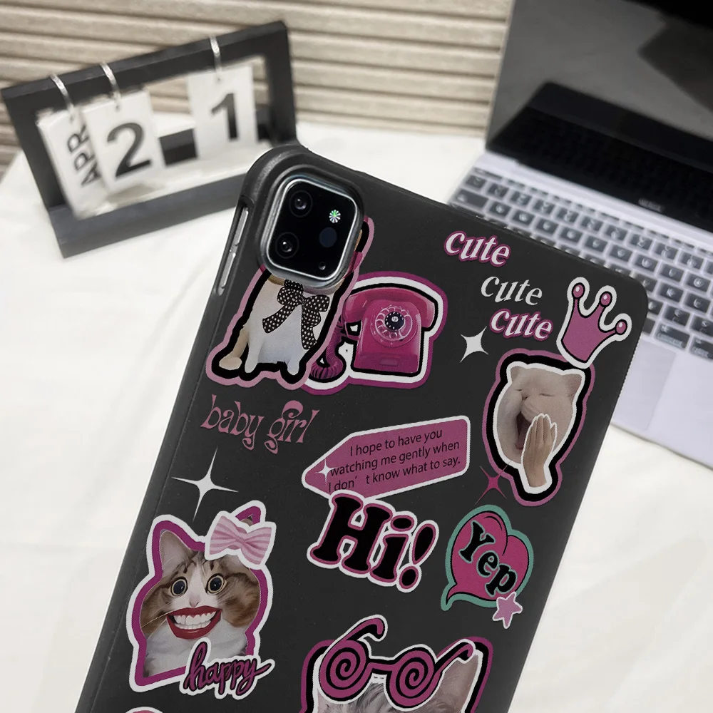 Retro American Kawaii Cat Matte Painted Rectangular Shell