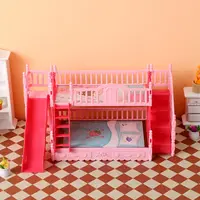 Lit superposé miniature rose 1:12 pour maison de poupée avec toboggan, accessoire de maison de poupée DIY, mini mobilier de chambre, cadeau d'anniversaire pour filles 4