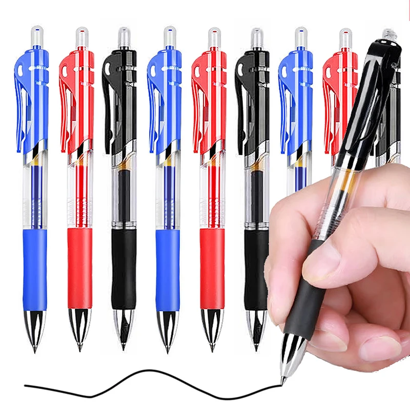 Retractable Gel Pens Black Red Blue Ink 0.5mm Ballpoint