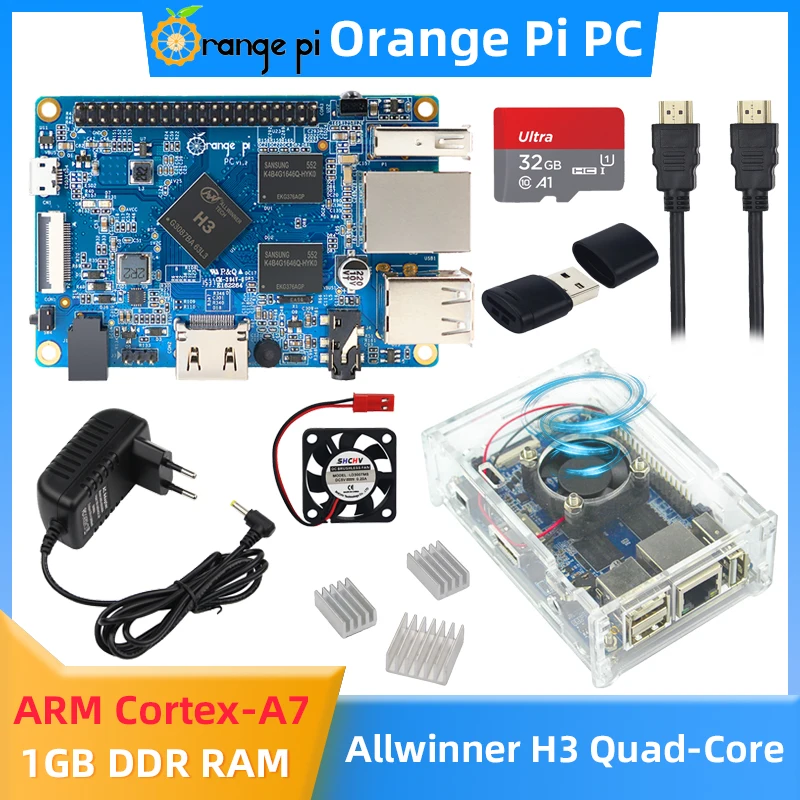 

Orange Pi C Allwinner H3 четырехъядерный 1 ГБ ОЗУ Поддержка Android Ubuntu Debian OS опциональный чехол вентилятор теплоотвод источник питания для ПК OPI
