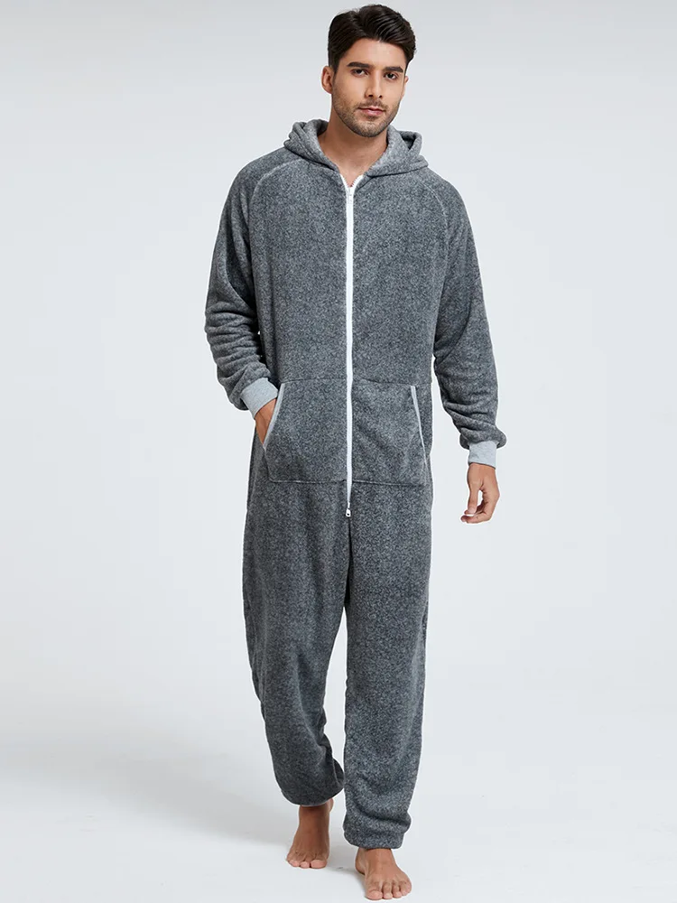 Hooded Jumpsuit Men Flannel Onesie Pajamas Adults Sleepwear Costume Onesies For Men Autumn Winter