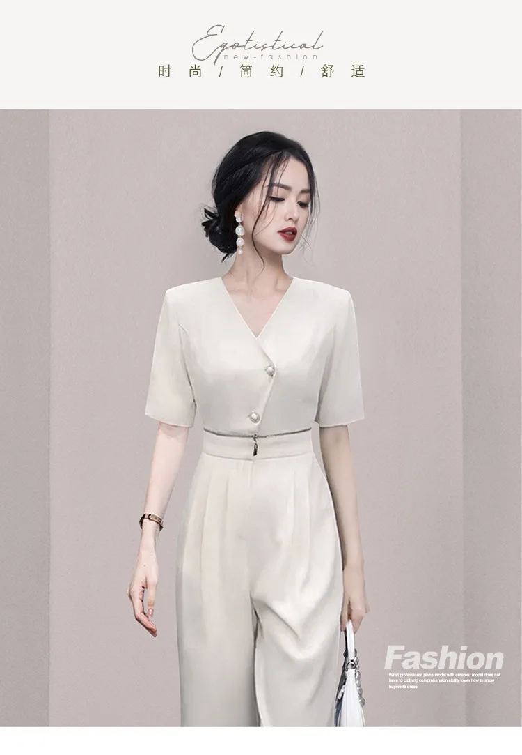 2023 Summer Elegant Office Casual Rompers Womens Jumpsuits Short Sleeve V Neck Zipper Sexy Jumpsuit Fashion Outweaer Clothes