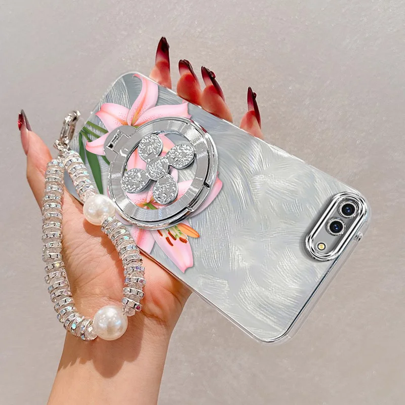 Pink Floral Phone Case Set with Lanyard and Stand - 3 Piece Bundle