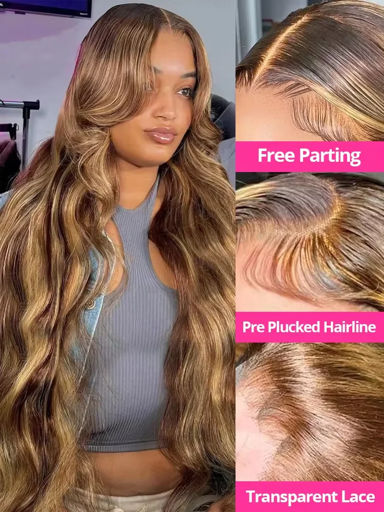 36 Inch 220 Density Highlight Wig Human Hair Body Wave Human Hair Wigs P4/27 Colored HD Lace Wig 13x6 13x4 Human Hair For Women