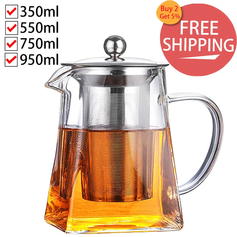 

Teapot With Infuser Stainless Steel Tea Filter Flower Tea Kettle Kung Fu Tea Set Heat Resistant Square Glass Tea Pot Droshipping