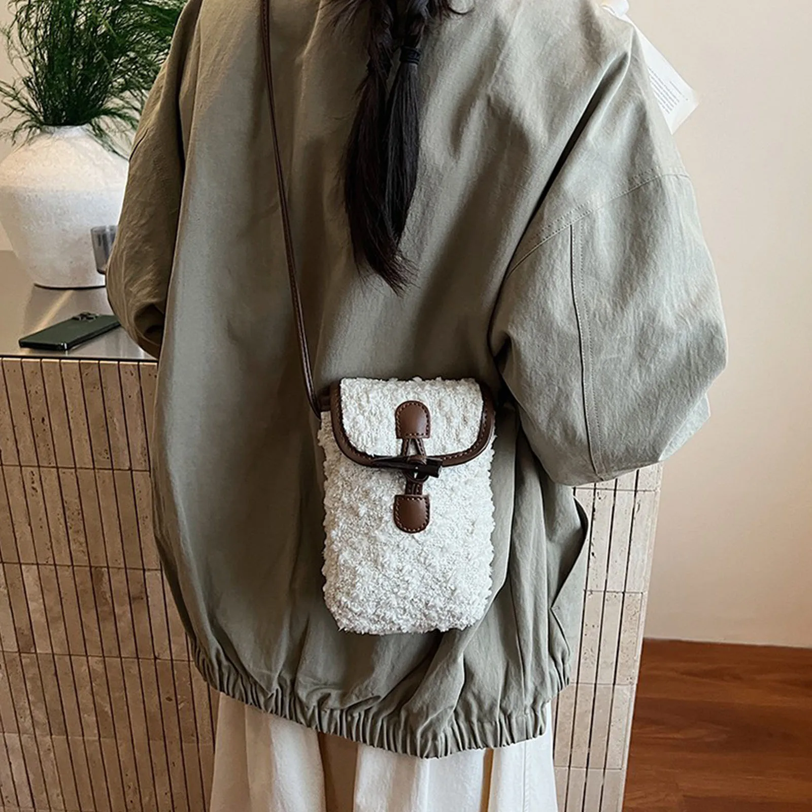 Faux Suede Shoulder Bag Cow Horn Buckle Underarm Bag Vintage Crossbody Bag for Women Shopping Travel