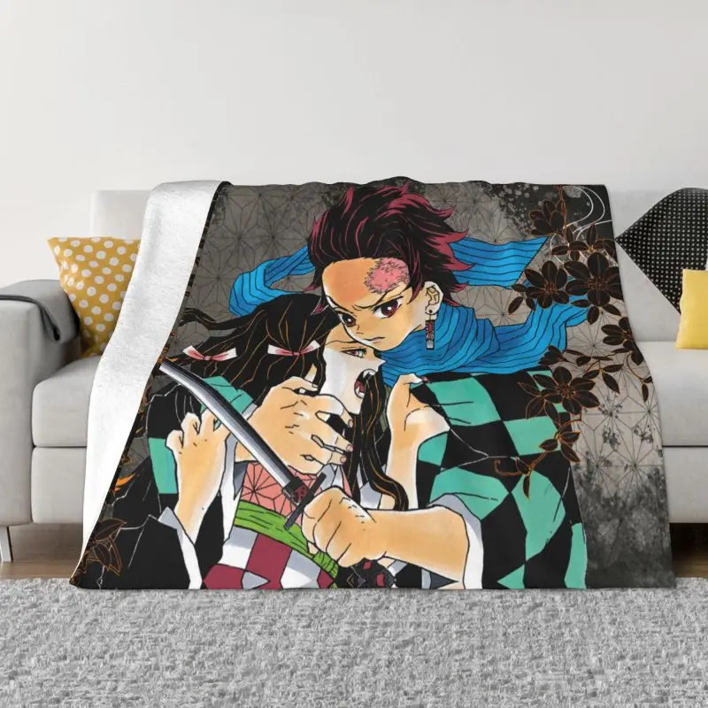 

Demon Slayer Tanjiro Kamado Anime Fleece Throw Blanket Warm Flannel Kimetsu No Yaiba Nezuko Kamado Manga Blanket Couch Quilt