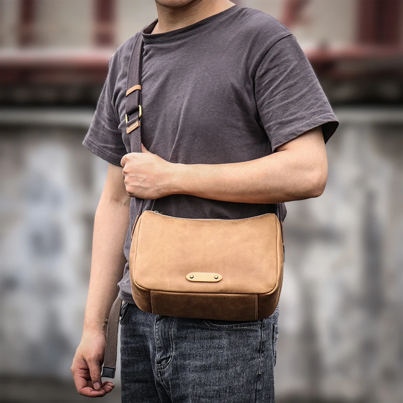 Bolso de mensajero sencillo Vintage para hombre, bandolera de cuero de vaca, de mensajero de genuino para hombre, adecuado para Ipad de 8 pulgadas| | - AliExpress
