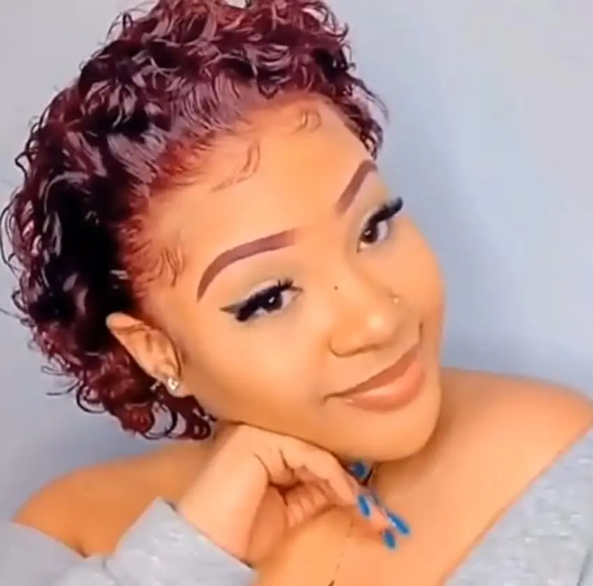 Pixie Cut Lace Front Wigs 6 inch Human Hair 13X1 Pixie Cut Short Curly Burgundy Human Hair Wigs Lace Front