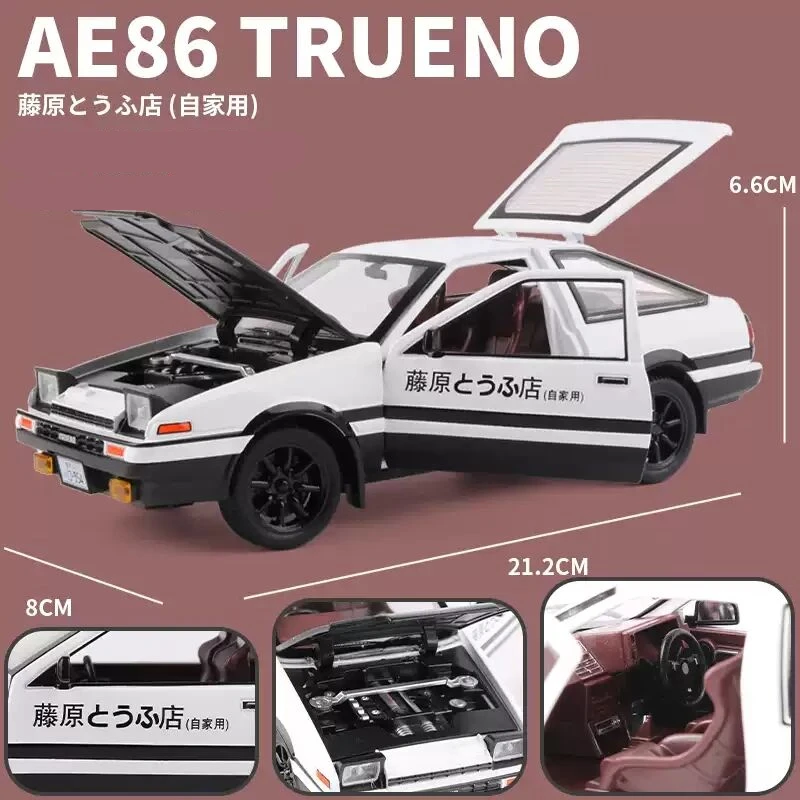 1:20 Initial D Toyota TRUENO AE86 Diecast Model Car Toy Sound&Light  Collectible